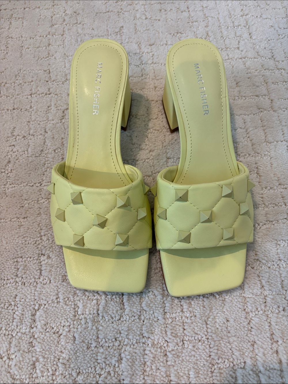 Marc Fisher Pale Yellow Quilted Stud Mule Sandals